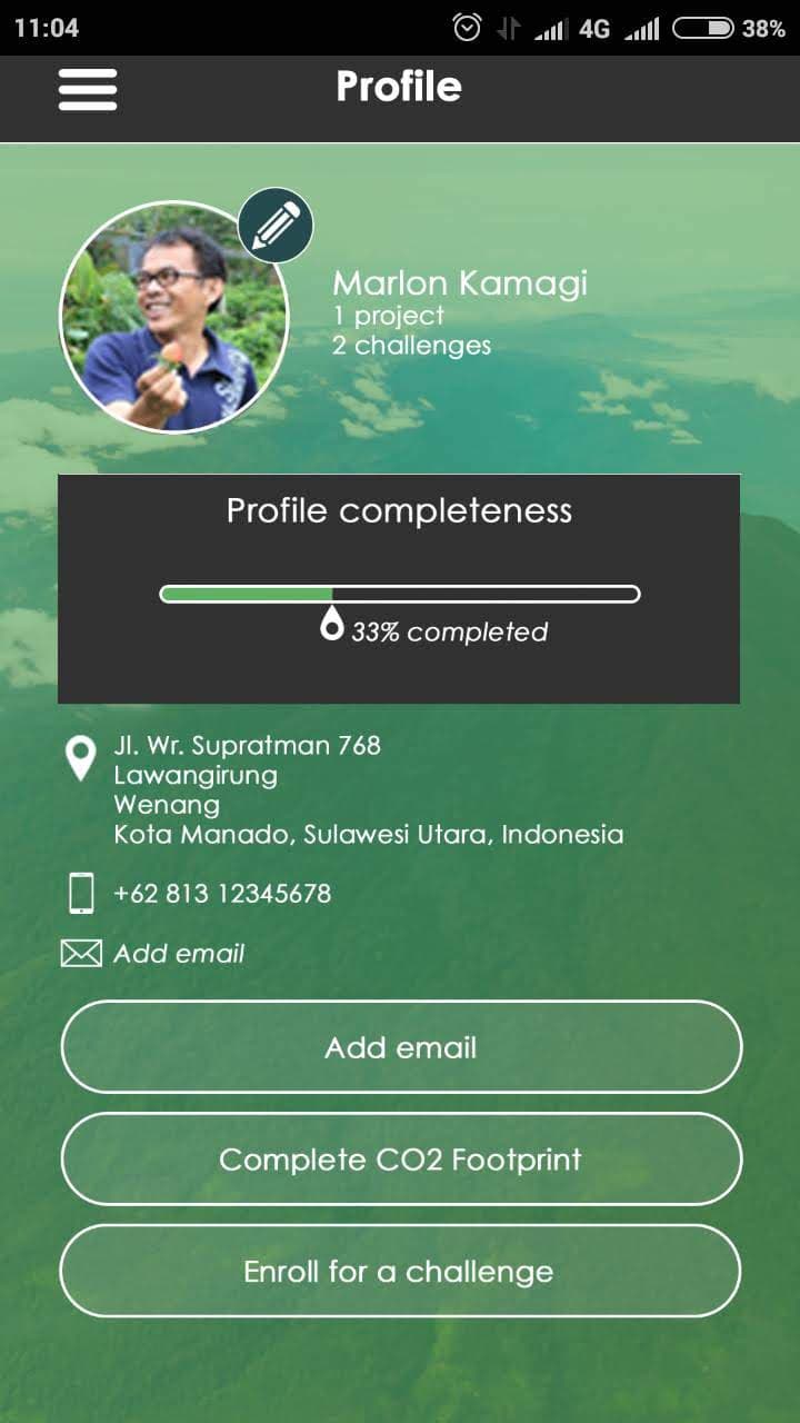 Menu profile aplikasi tanam pohon