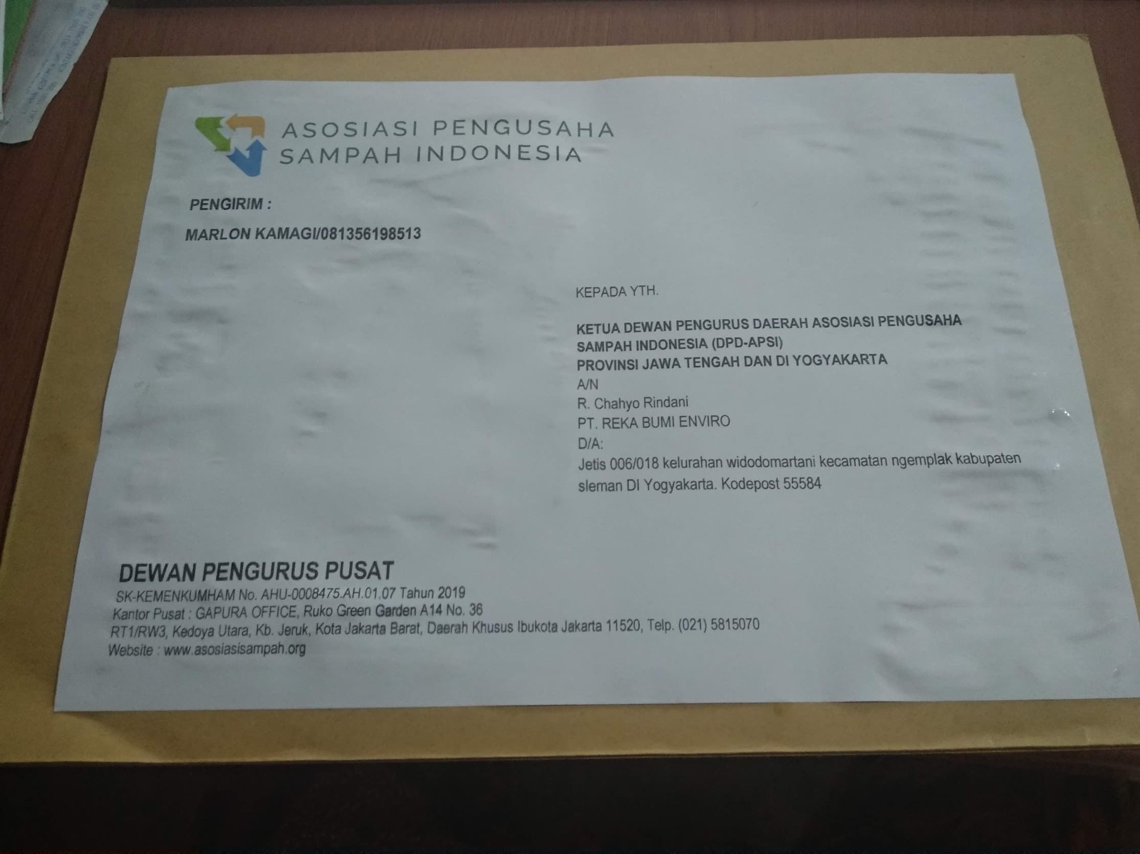 Pengiriman dokumen APSI
