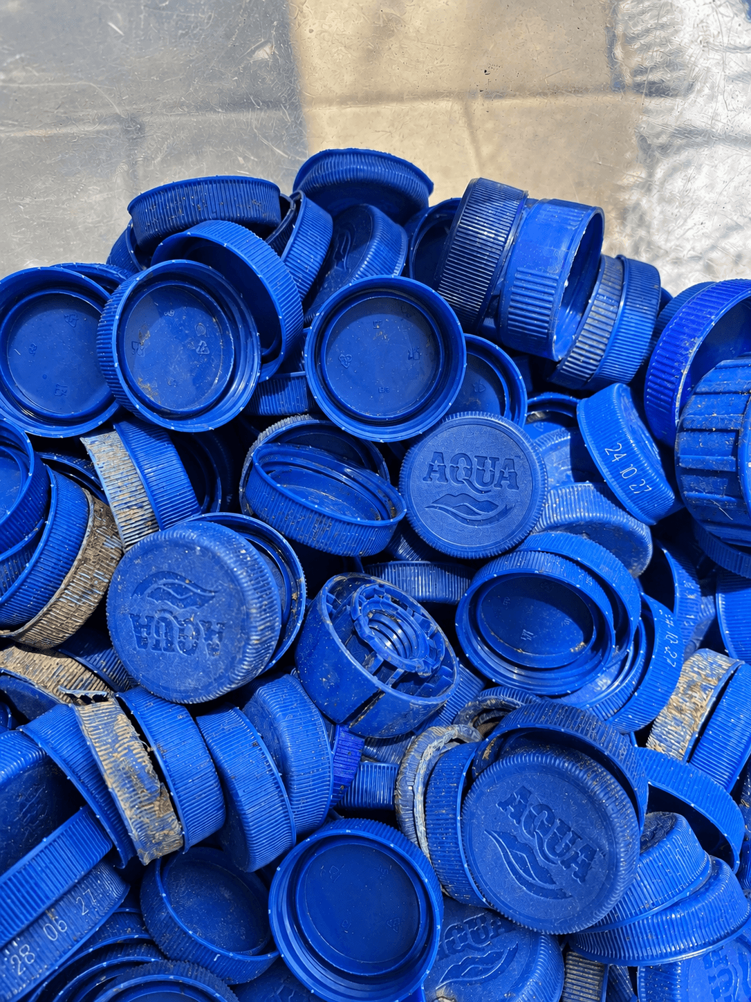 Tutup botol plastik biru setelah dipilah